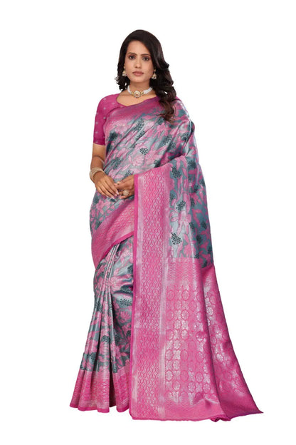 Luxurious Banarasi Silk Saree with Floral Brocade Weaving