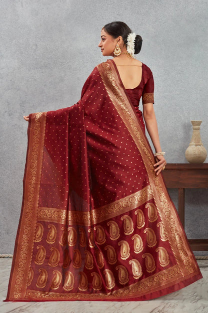Royal Kanjivaram Silk Saree with Golden Paisley Zari Work