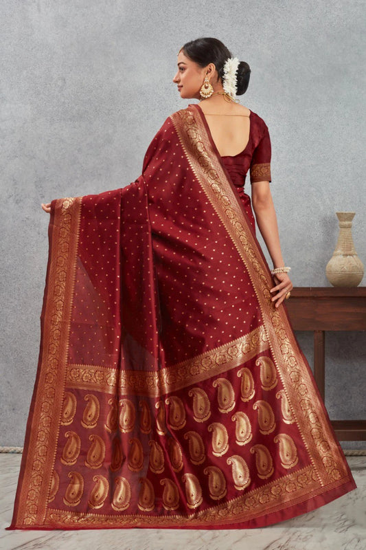 Royal Kanjivaram Silk Saree with Golden Paisley Zari Work