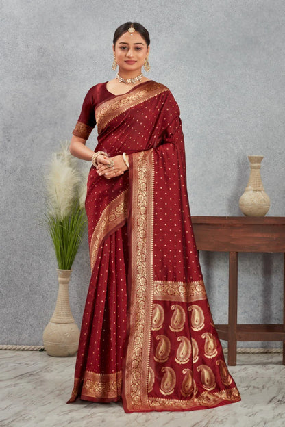 Royal Kanjivaram Silk Saree with Golden Paisley Zari Work