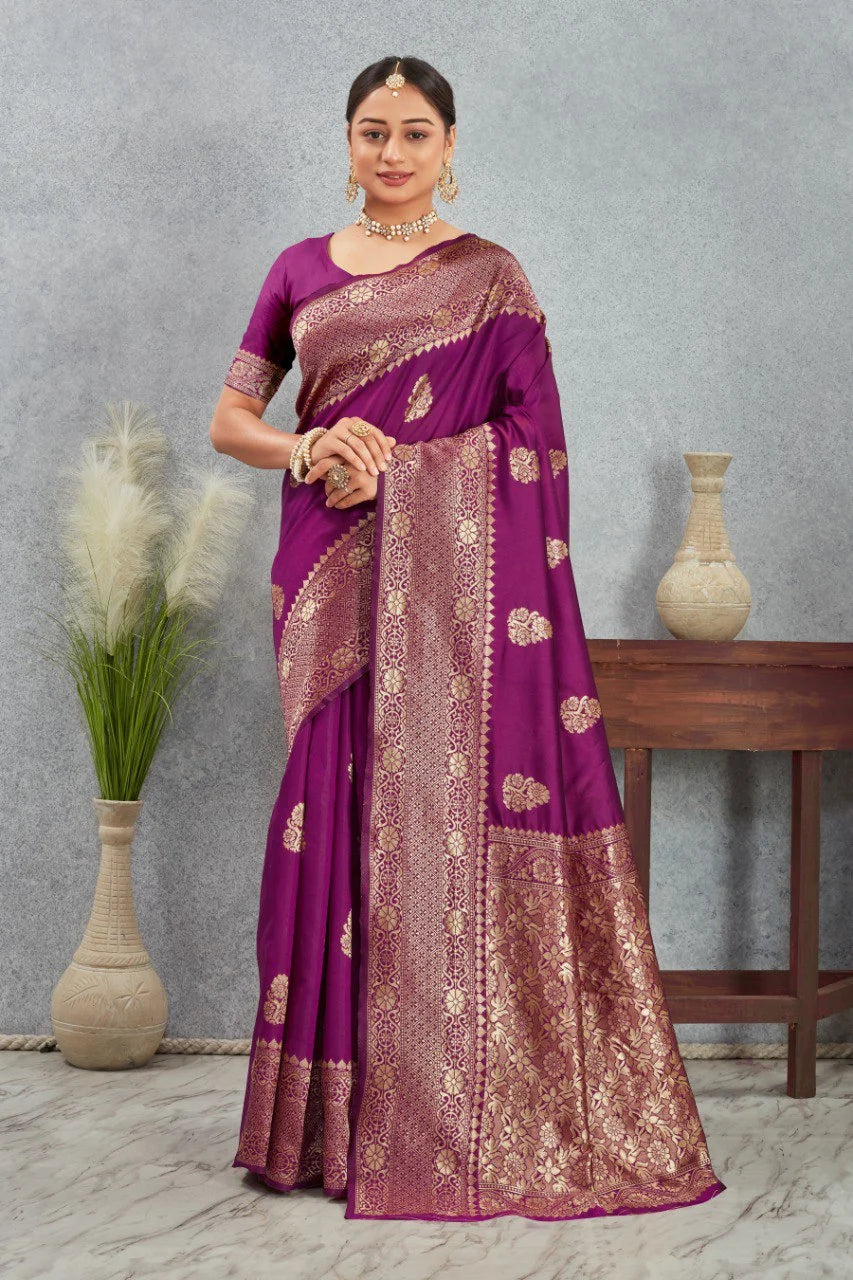 Royal Kanjivaram Silk Saree with Golden Paisley Zari Work