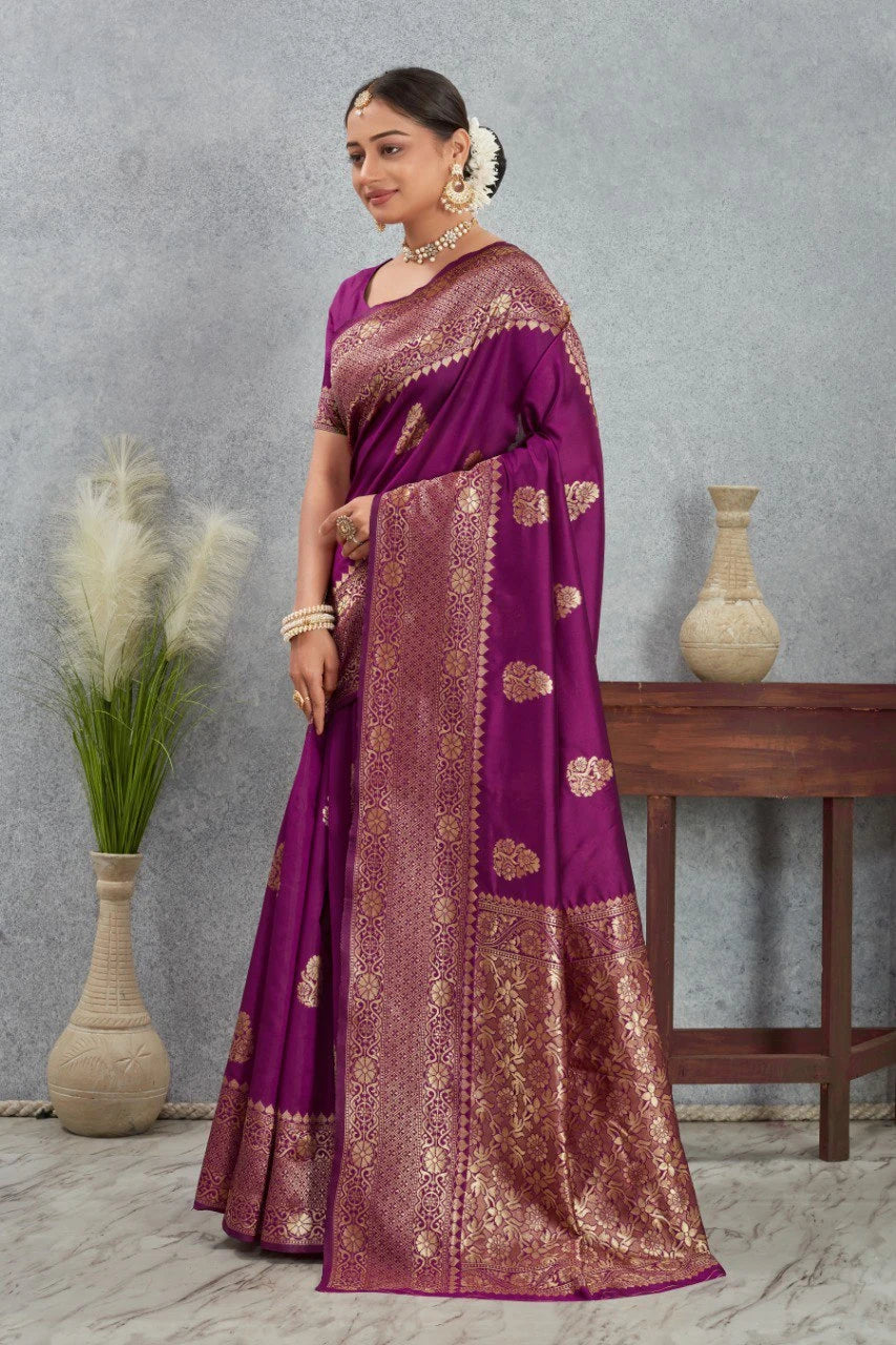 Royal Kanjivaram Silk Saree with Golden Paisley Zari Work