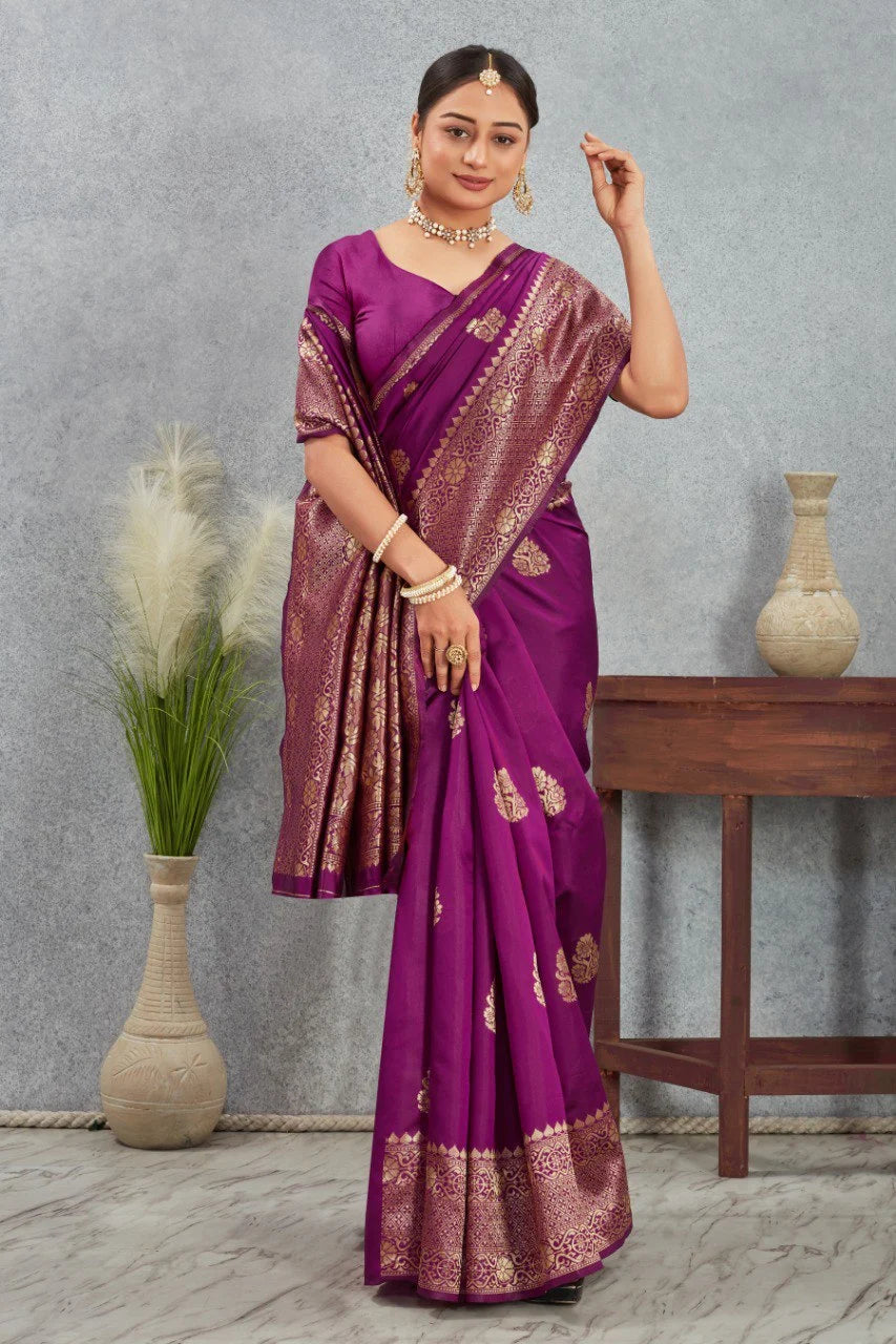 Royal Kanjivaram Silk Saree with Golden Paisley Zari Work