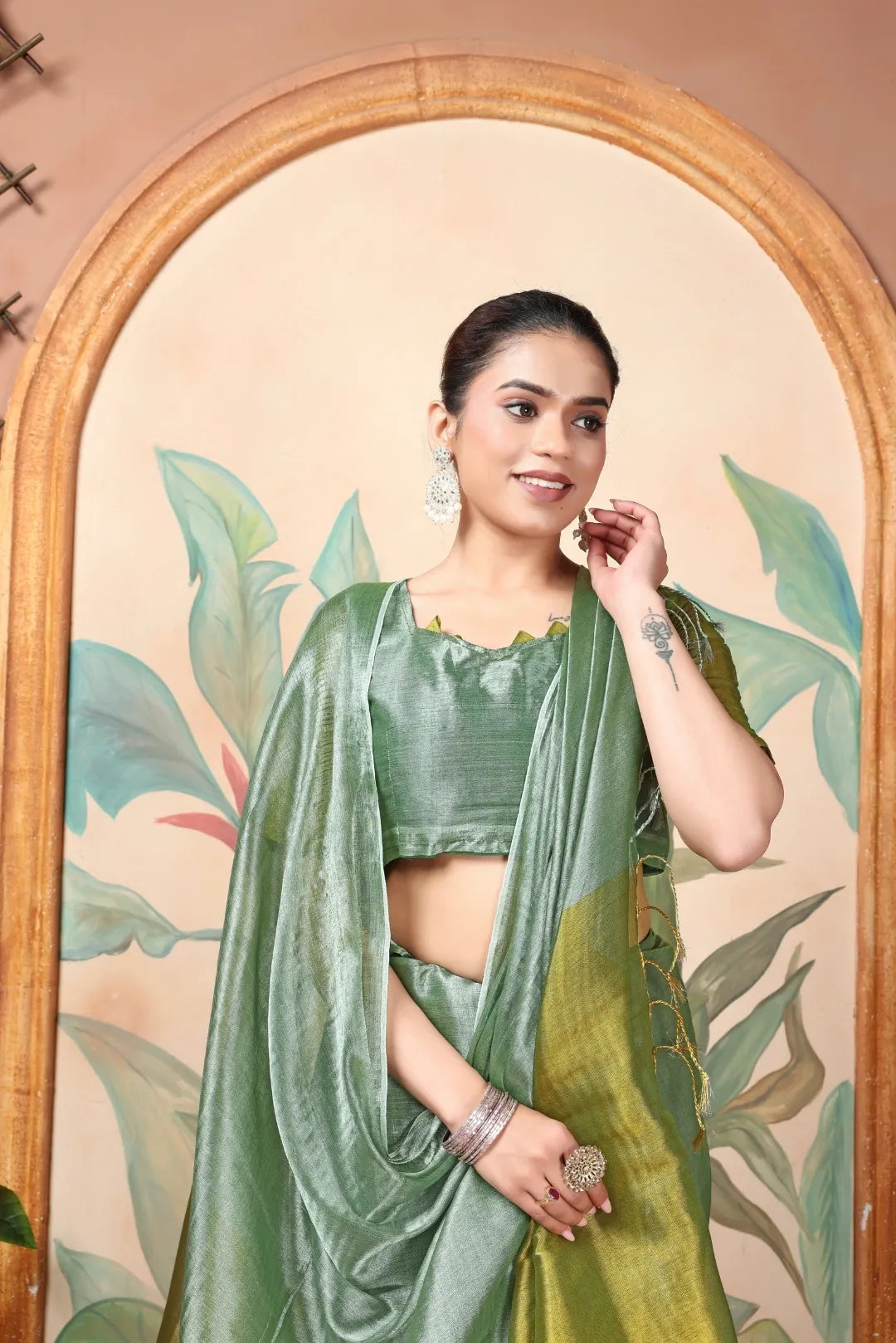 Rich & Regal Ready-to-Wear Saree | Premium Tissue Cotton