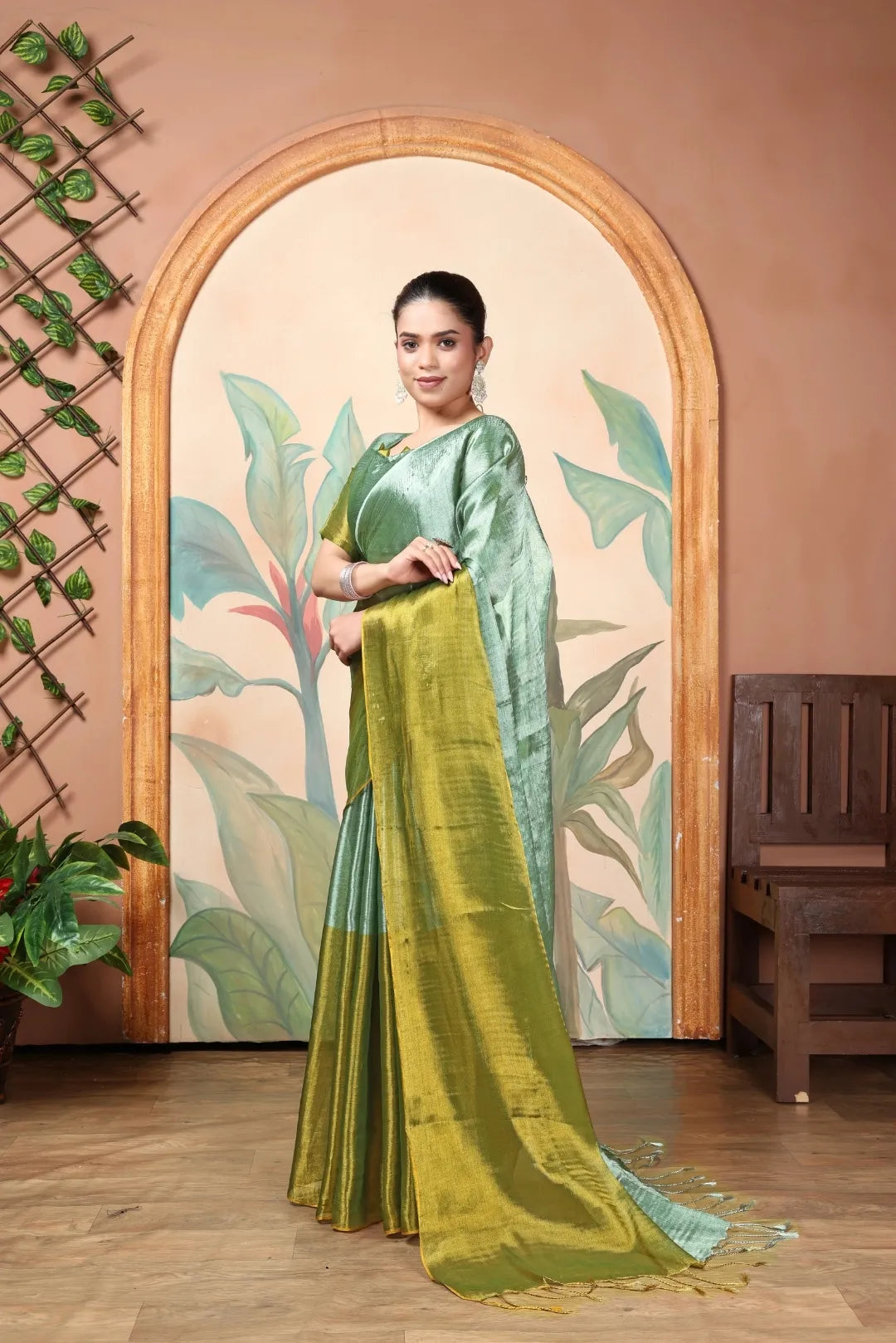 Rich & Regal Ready-to-Wear Saree | Premium Tissue Cotton