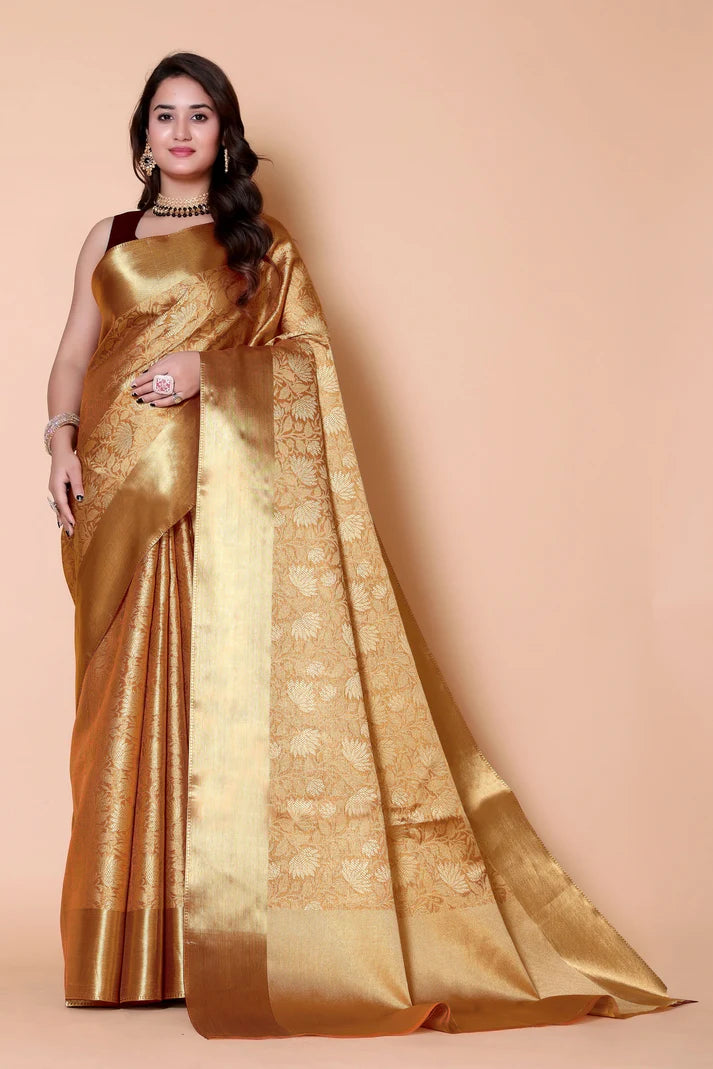Luxury Golden Silk Saree for Wedding & Festive Wear