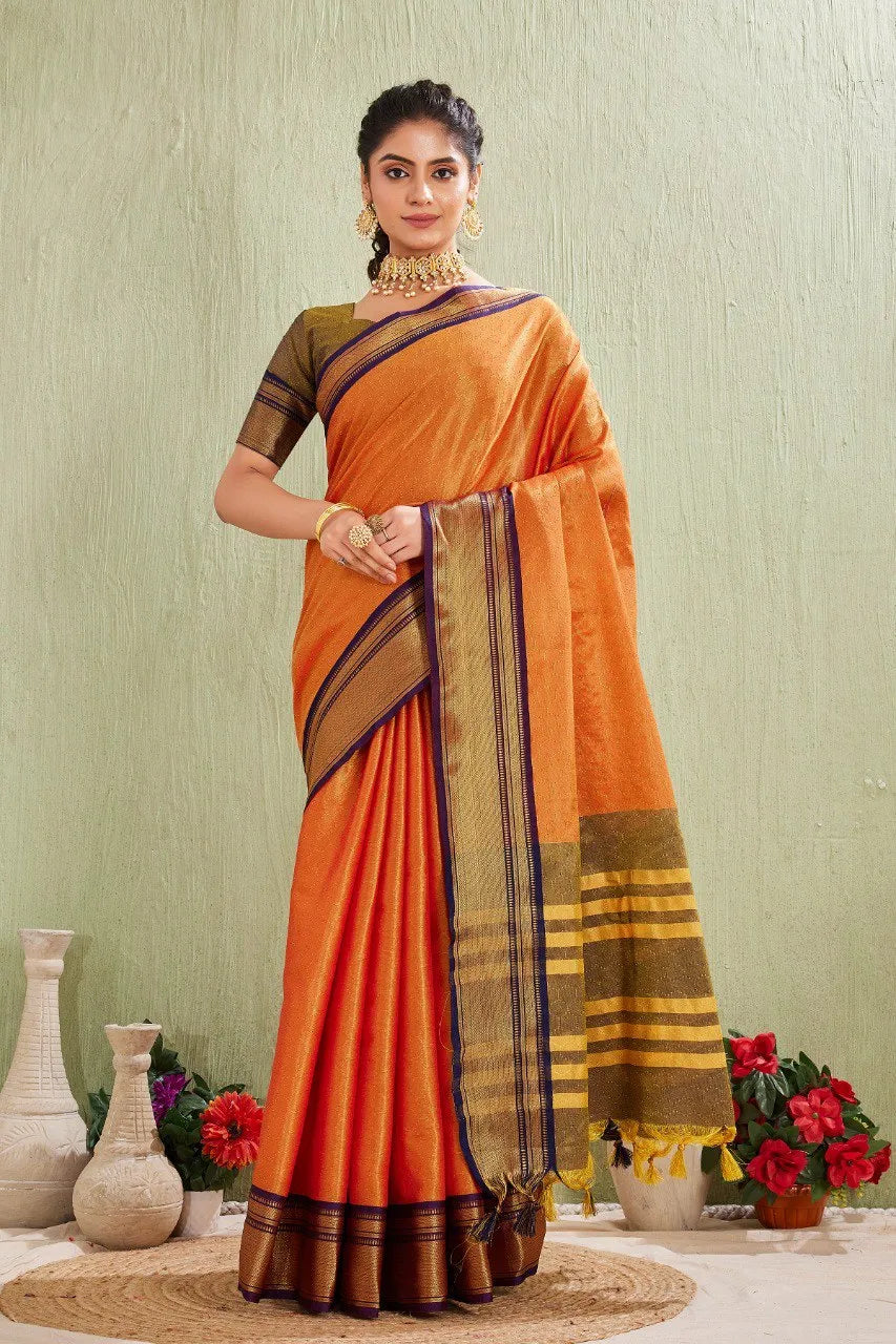 Traditional Kanjivaram Silk Saree with Elegant Checked Zari Design