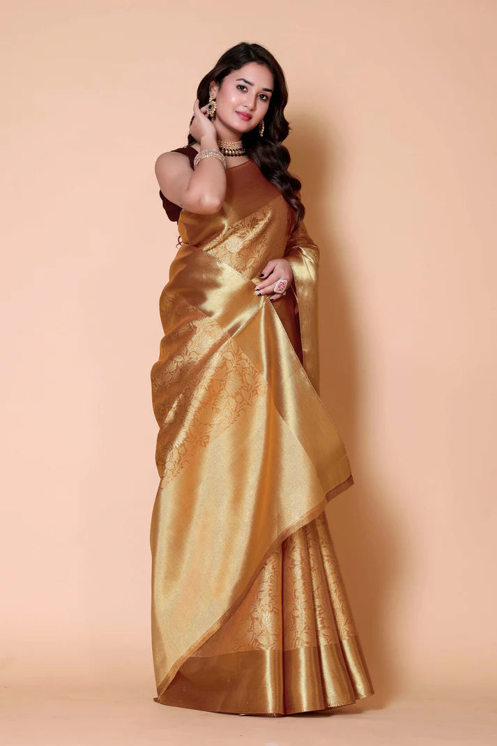 Luxury Golden Silk Saree for Wedding & Festive Wear