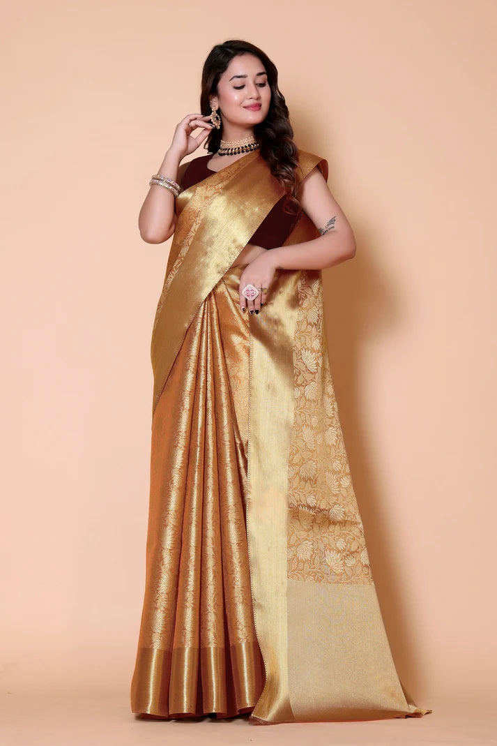 Luxury Golden Silk Saree for Wedding & Festive Wear