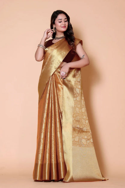 Luxury Golden Silk Saree for Wedding & Festive Wear