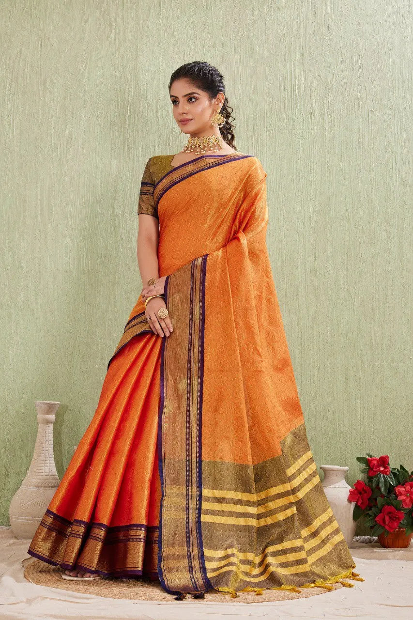Traditional Kanjivaram Silk Saree with Elegant Checked Zari Design