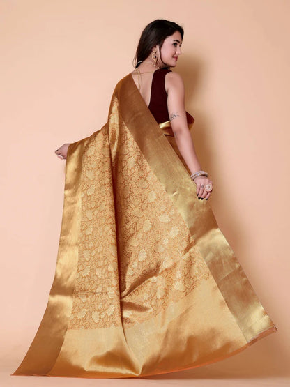 Luxury Golden Silk Saree for Wedding & Festive Wear