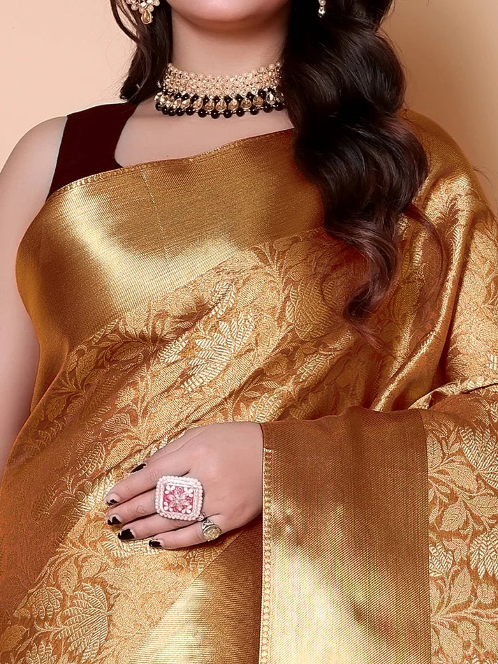 Luxury Golden Silk Saree for Wedding & Festive Wear