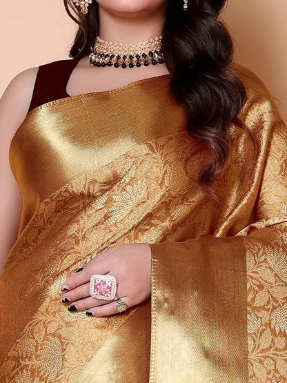Luxury Golden Silk Saree for Wedding & Festive Wear