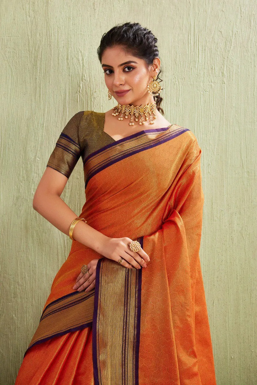 Traditional Kanjivaram Silk Saree with Elegant Checked Zari Design