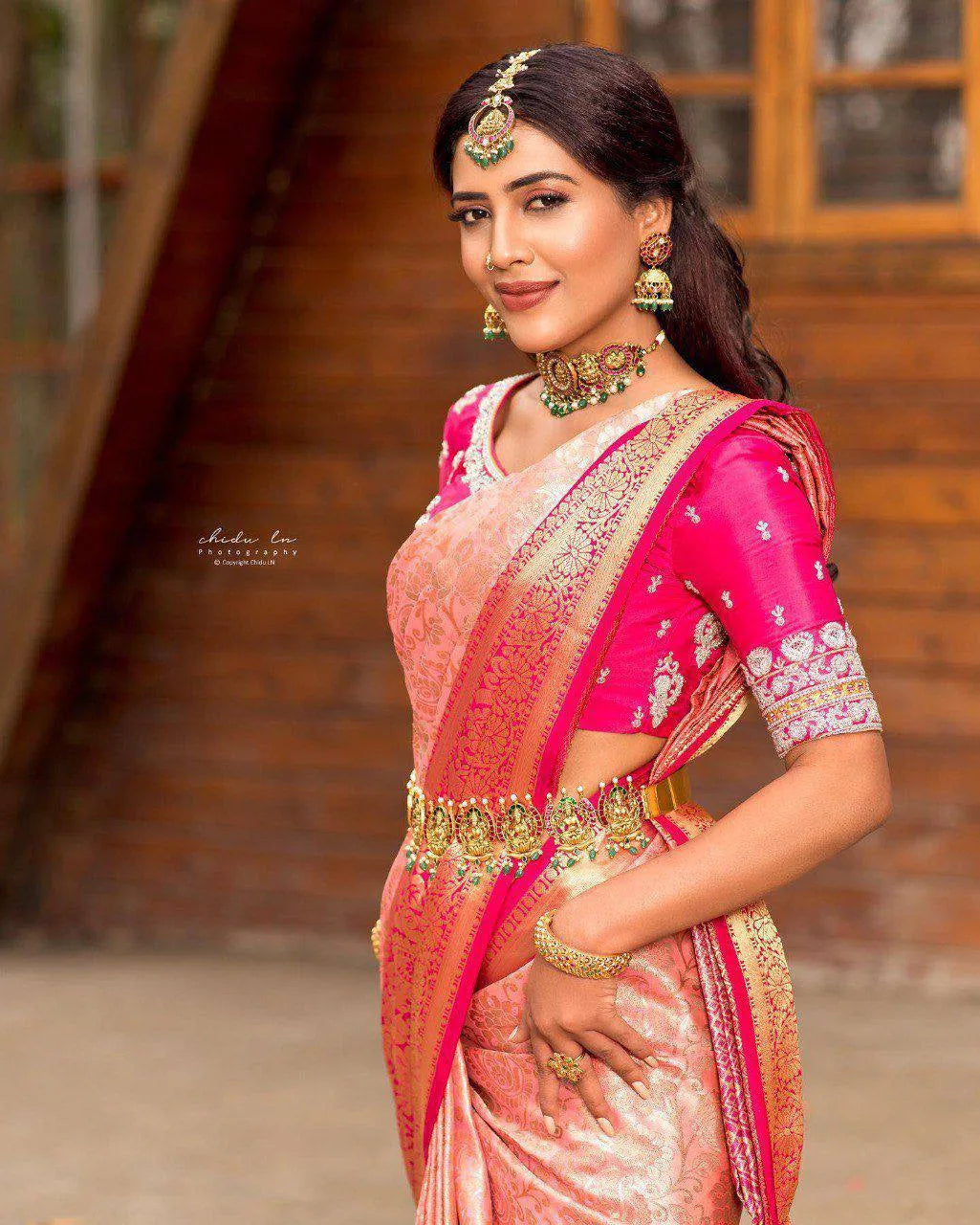 Royal Peach Pink Kanjivaram Silk Saree