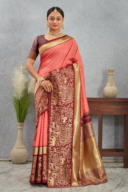 Regal Kanjivaram Silk Saree with Intricate Zari Weave