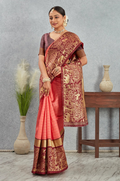 Regal Kanjivaram Silk Saree with Intricate Zari Weave