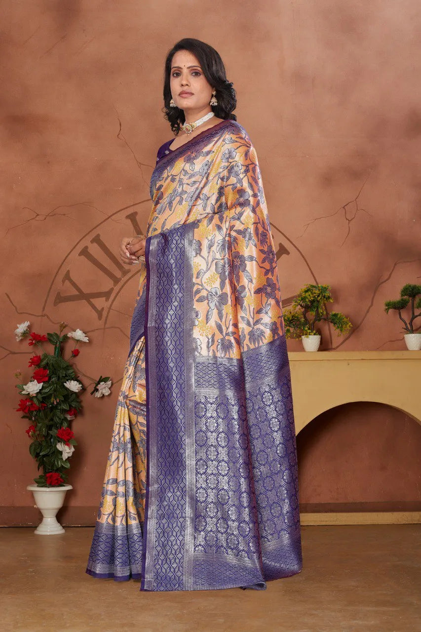 Luxurious Banarasi Silk Saree with Floral Brocade Weaving