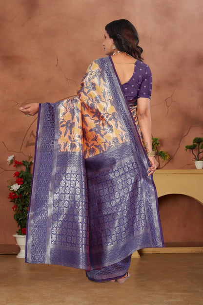 Luxurious Banarasi Silk Saree with Floral Brocade Weaving