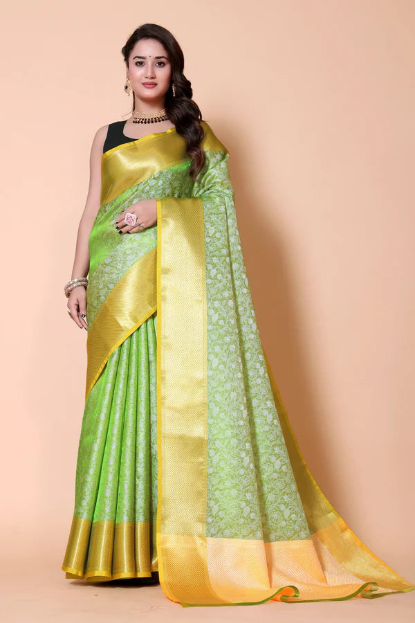 Elegant Floral Weave Saree with Rich Zari Border
