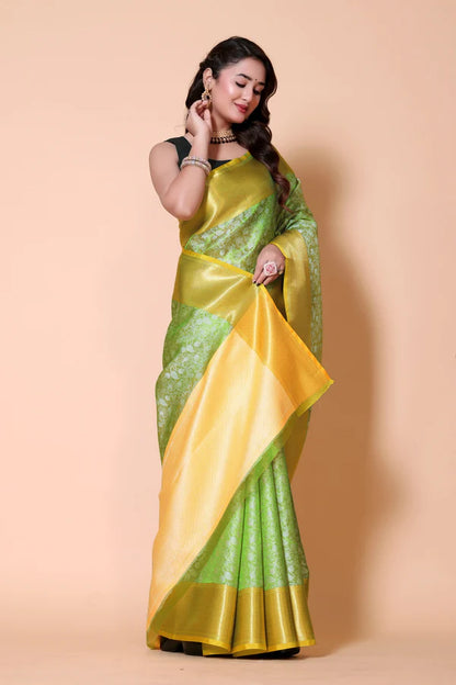 Elegant Floral Weave Saree with Rich Zari Border
