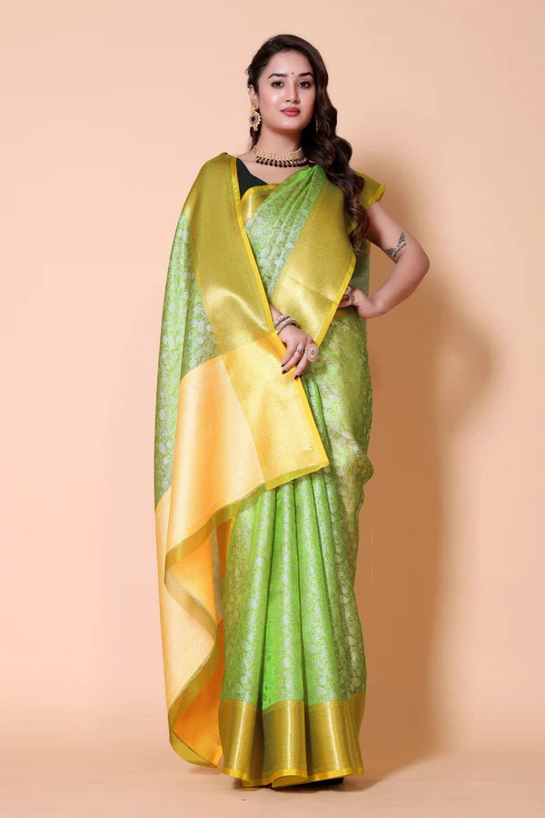 Elegant Floral Weave Saree with Rich Zari Border