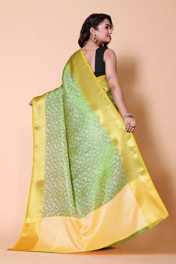 Elegant Floral Weave Saree with Rich Zari Border