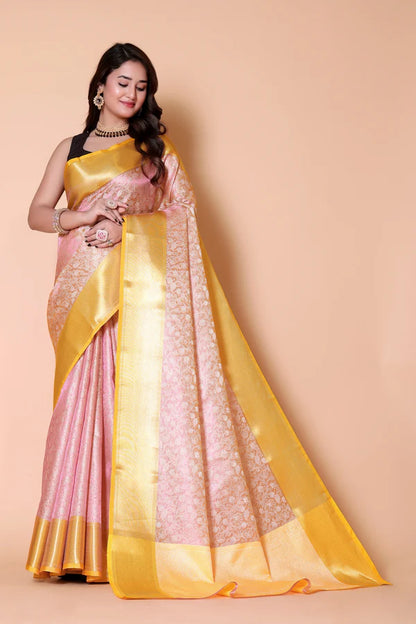 Elegant Floral Weave Saree with Rich Zari Border