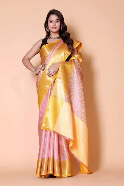 Elegant Floral Weave Saree with Rich Zari Border