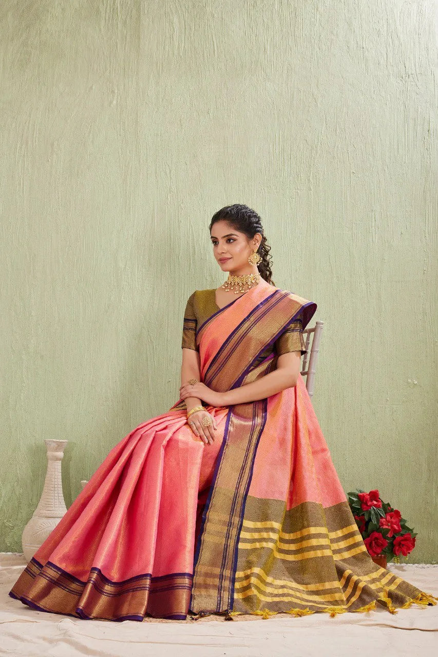 Traditional Kanjivaram Silk Saree with Elegant Checked Zari Design