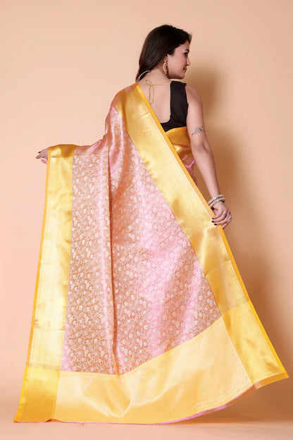 Elegant Floral Weave Saree with Rich Zari Border