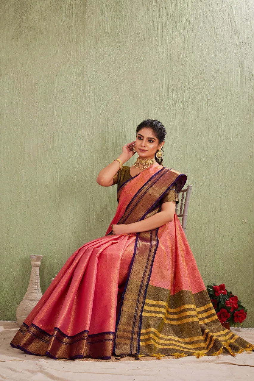 Traditional Kanjivaram Silk Saree with Elegant Checked Zari Design