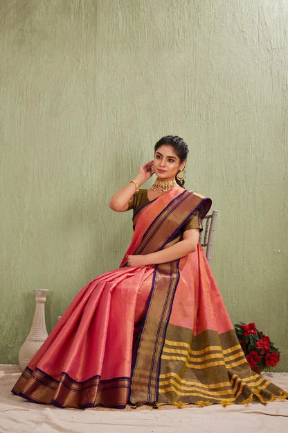 Traditional Kanjivaram Silk Saree with Elegant Checked Zari Design