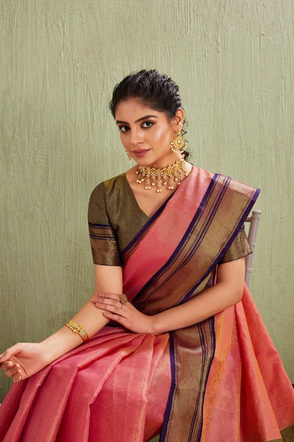 Traditional Kanjivaram Silk Saree with Elegant Checked Zari Design