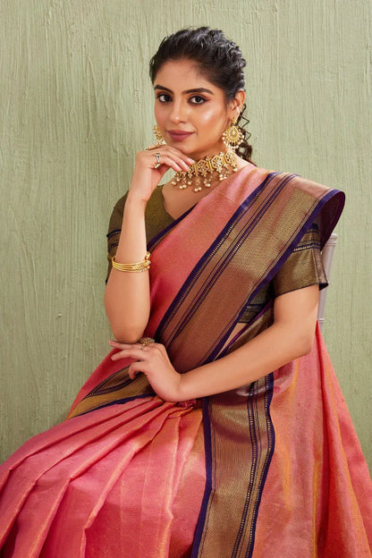 Traditional Kanjivaram Silk Saree with Elegant Checked Zari Design