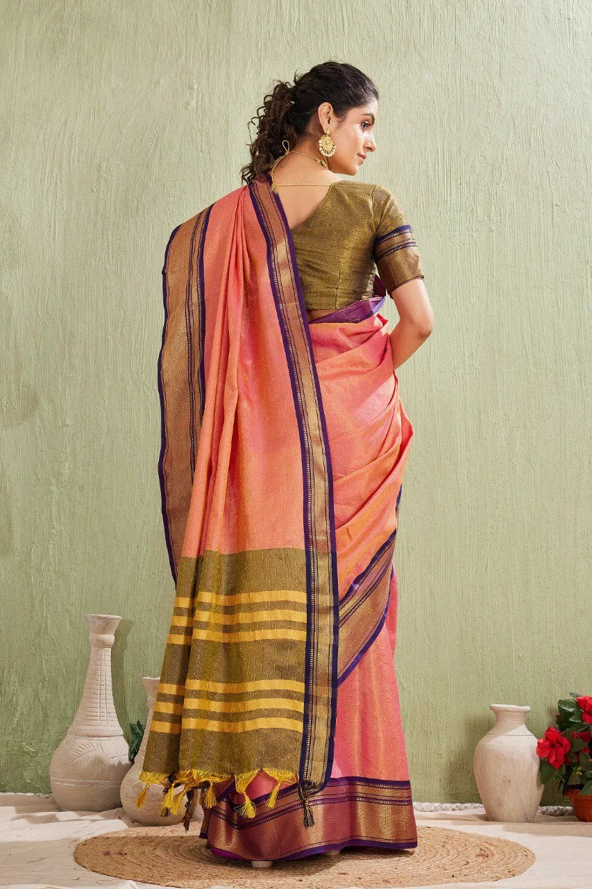 Traditional Kanjivaram Silk Saree with Elegant Checked Zari Design