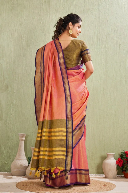 Traditional Kanjivaram Silk Saree with Elegant Checked Zari Design