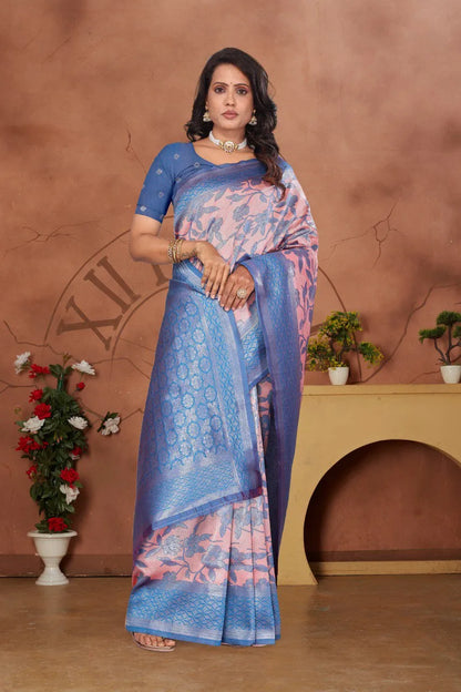 Luxurious Banarasi Silk Saree with Floral Brocade Weaving