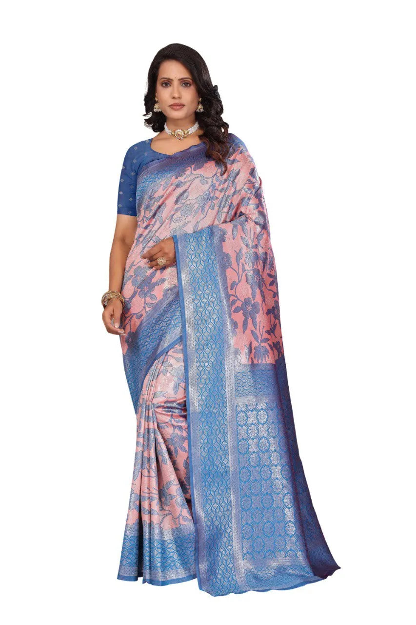 Luxurious Banarasi Silk Saree with Floral Brocade Weaving
