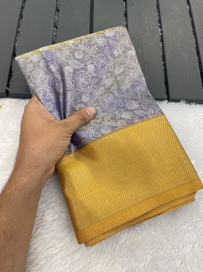 Elegant Floral Weave Saree with Rich Zari Border