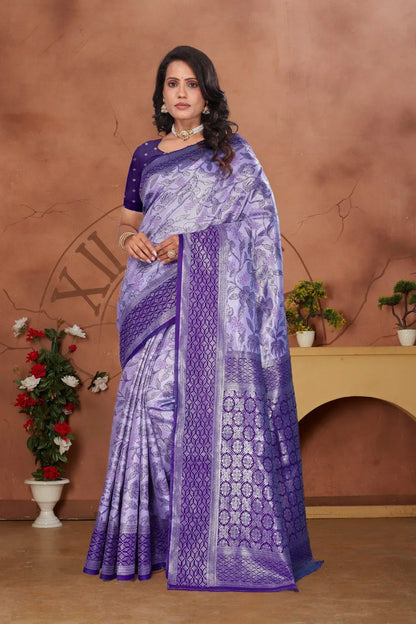 Luxurious Banarasi Silk Saree with Floral Brocade Weaving