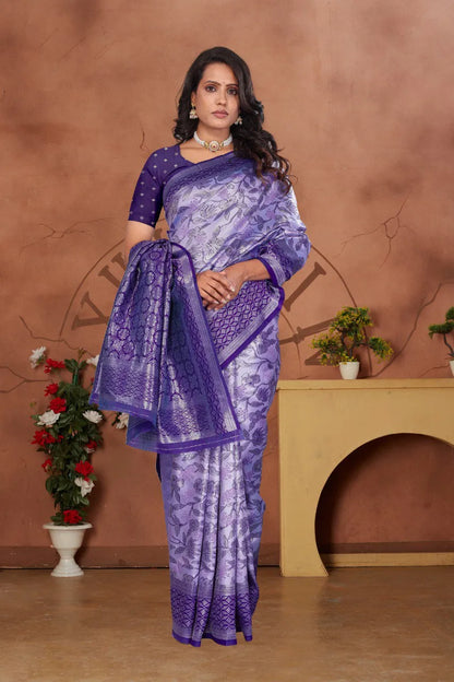 Luxurious Banarasi Silk Saree with Floral Brocade Weaving