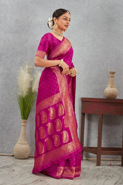 Royal Kanjivaram Silk Saree with Golden Paisley Zari Work