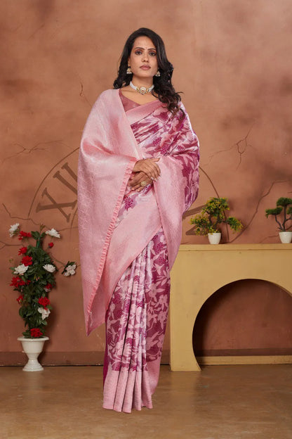 Luxurious Banarasi Silk Saree with Floral Brocade Weaving