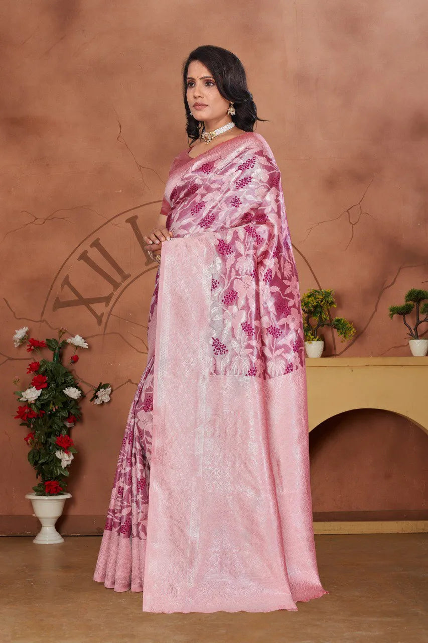 Luxurious Banarasi Silk Saree with Floral Brocade Weaving
