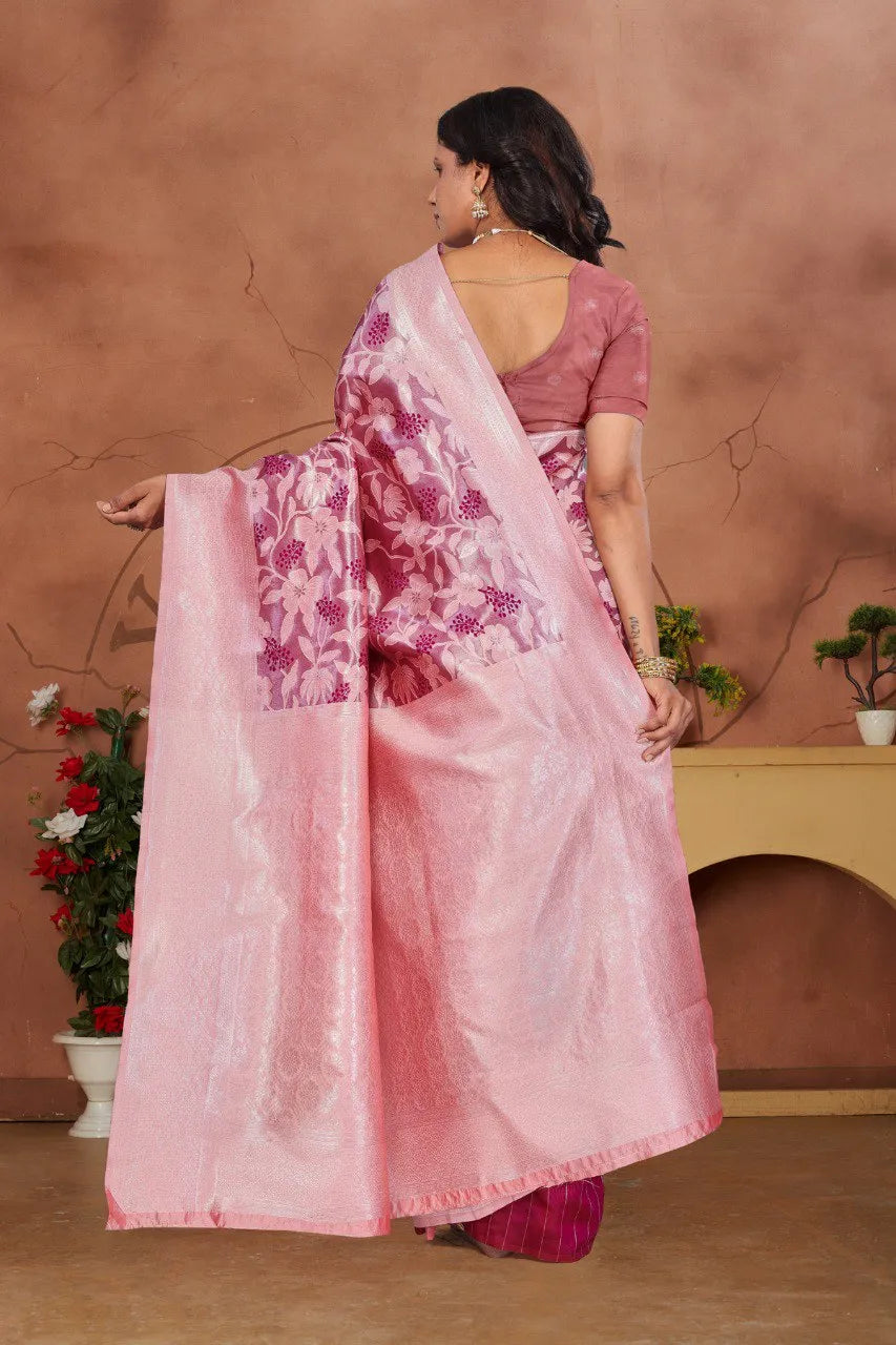 Luxurious Banarasi Silk Saree with Floral Brocade Weaving