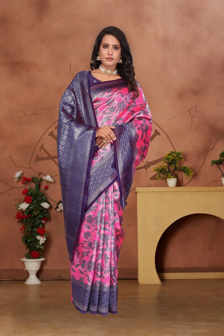 Luxurious Banarasi Silk Saree with Floral Brocade Weaving