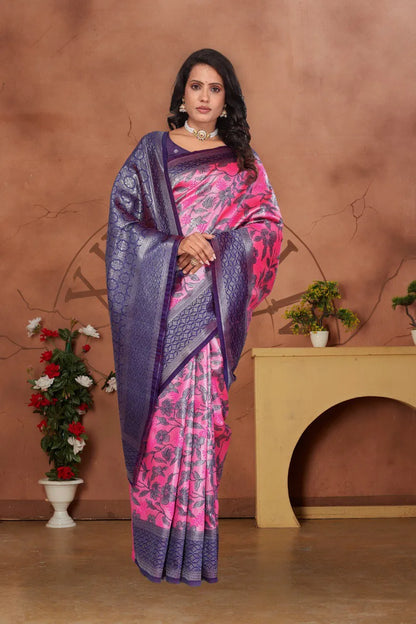 Luxurious Banarasi Silk Saree with Floral Brocade Weaving