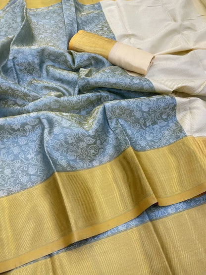 Elegant Floral Weave Saree with Rich Zari Border